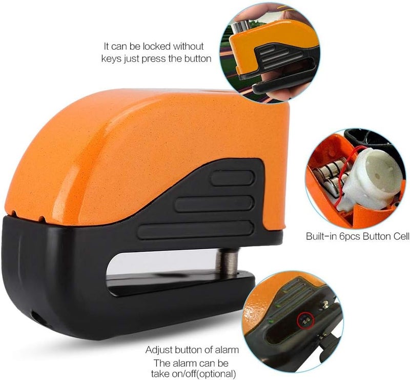 woobles Anti-theft Disc Brake Lock 100dB Security Alarming System for Motorcycle, Scooter, Bicycle(Orange) - Image 2